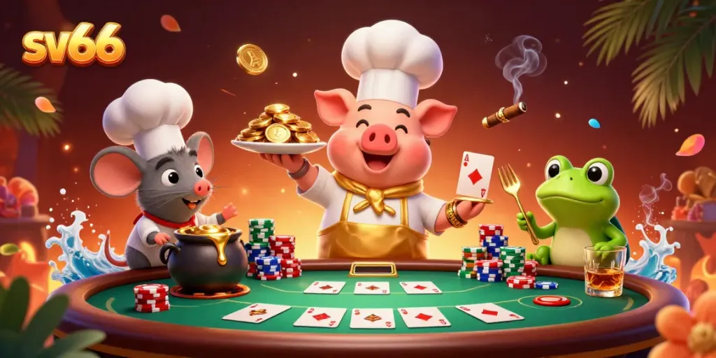Winning strategies at sv66 casino with lively characters and casino elements in a colorful scene.