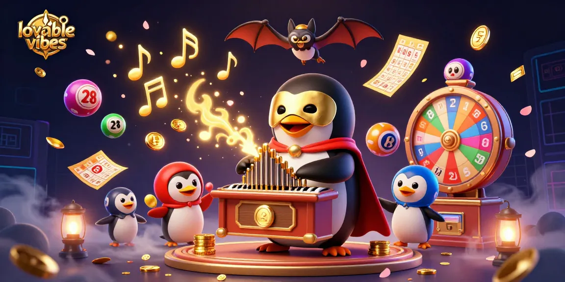 Experience thrilling casino action with lovablevibes, featuring a penguin organist showering golden coins.