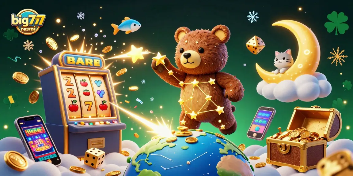 Experience the thrill of big777 resmi with this vibrant scene of a constellation bear collecting coins, capturing the excitement of online slots.