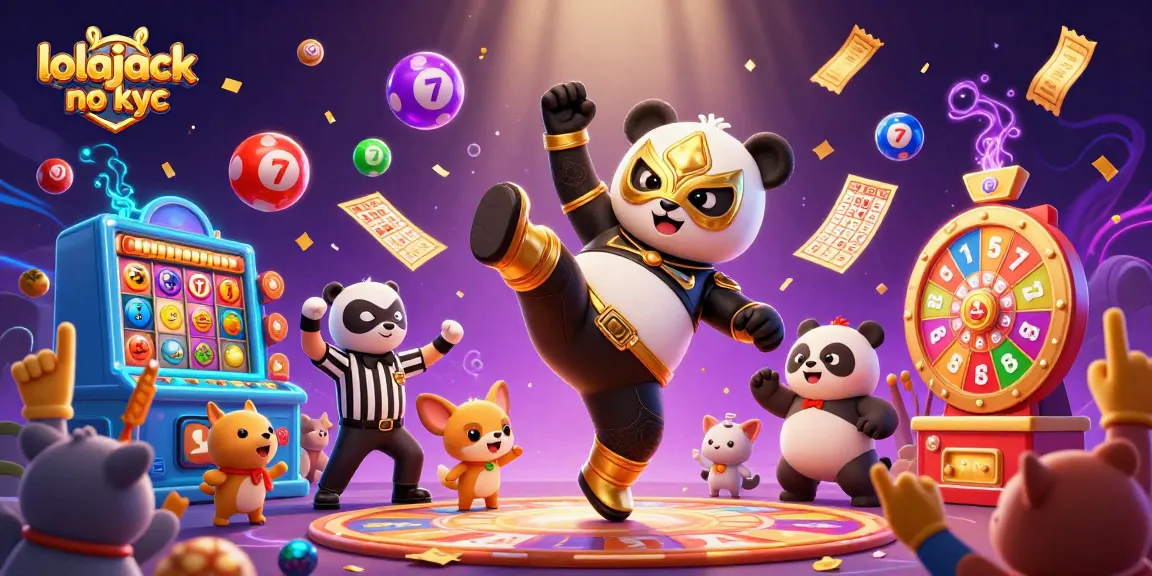 Experience thrilling wins with lolajack no kyc in this vibrant casino scene featuring colorful lottery balls and energetic characters.