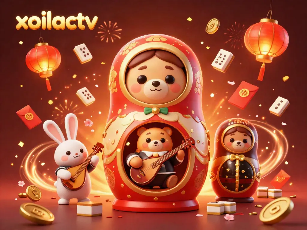 Engage with exciting casino action in xoilactv, featuring a dynamic scene with 3D cartoon bears and festive elements.