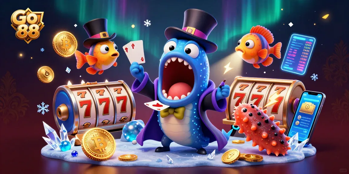 Engage in thrilling entertainment at Go 88 with our vibrant casino-themed illustration showcasing playful characters and dynamic elements.