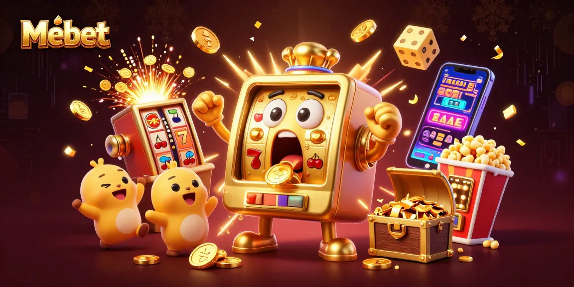 Mebet slot machine wins big with coins spilling, creating a festive casino atmosphere