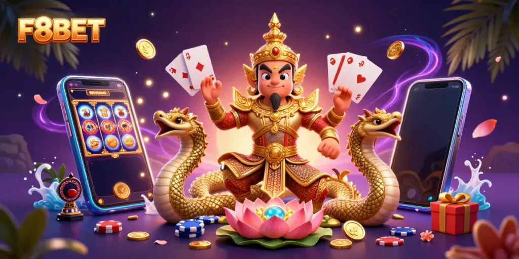 Engage with F8BET's themed casino adventure featuring vibrant characters and interactive game elements.