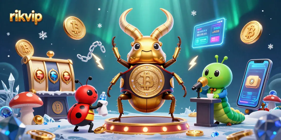 Experience exciting gaming at rikvip with vibrant slot reels and digital currency elements.