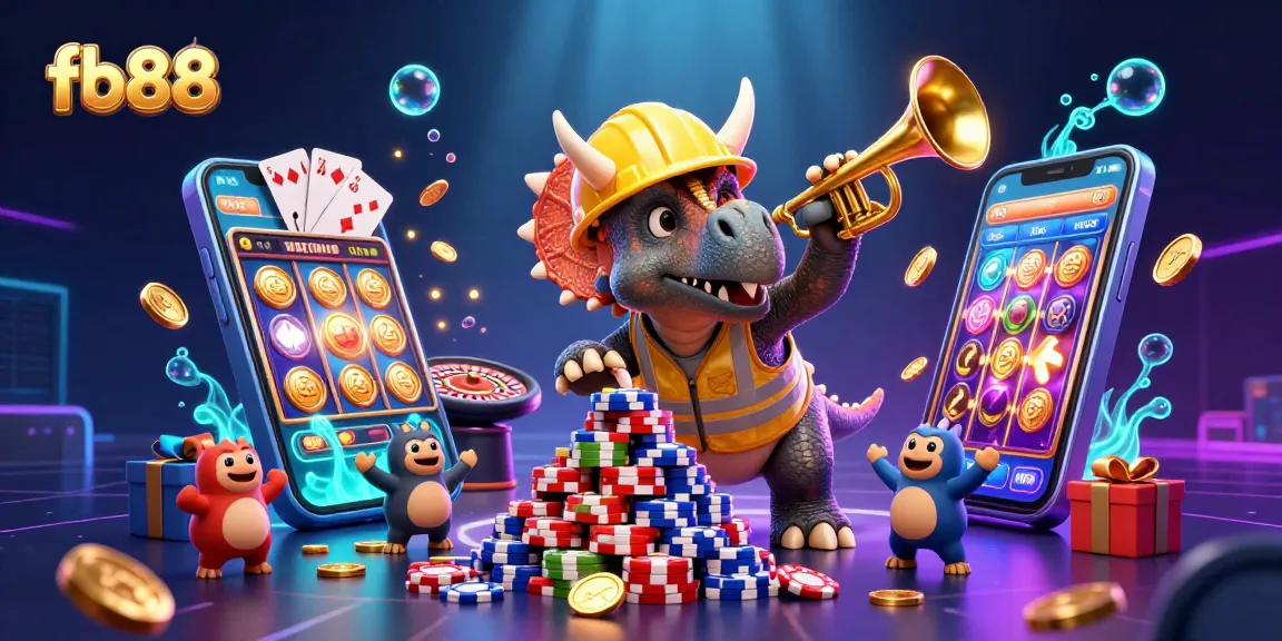 Engage with fb88's vibrant showcase of fun casino games featuring a triceratops and exciting bonuses.