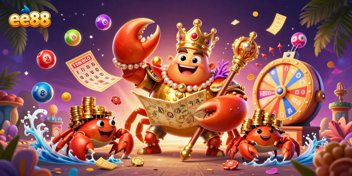 Experience thrilling gameplay with ee88's vibrant lottery elements and golden treasures in a colorful casino scene.