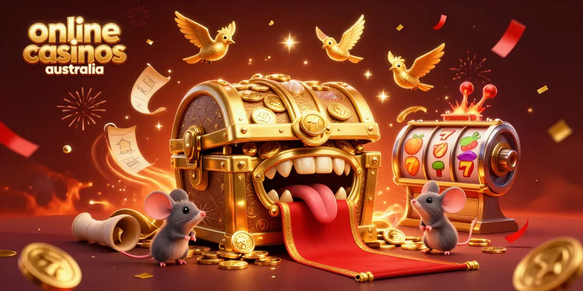 Engage with online casinos Australia featuring vibrant treasures and lucky symbols in an exciting 3D scene.