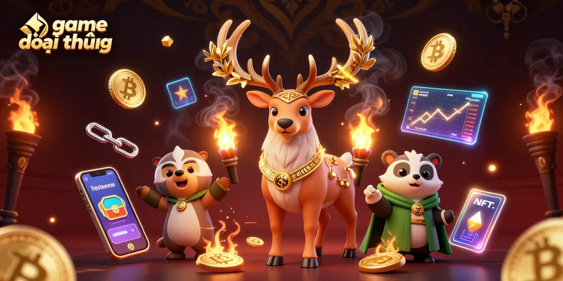 Experience game đổi thưởng excitement with enchanted characters and vibrant crypto elements in a dynamic 3D scene.