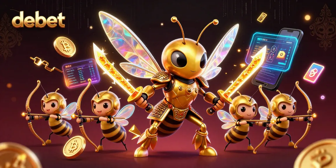 Wager with debet using a golden hornet samurai and crypto elements in a dynamic casino scene