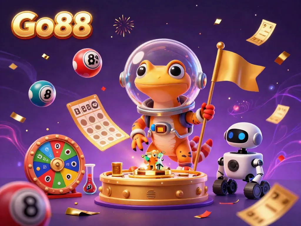 Experience the thrill of Go88, where Martian adventures meet exciting casino elements in a dazzling 3D illustration.