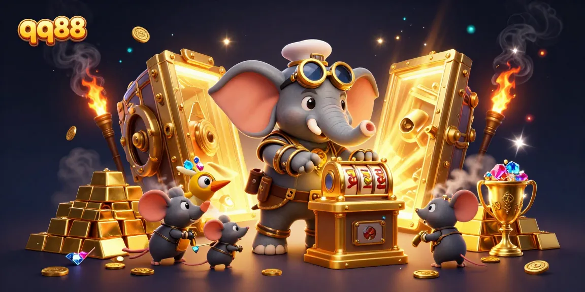 Engage with qq88's immersive gaming experience featuring steampunk characters and dazzling slot machines.