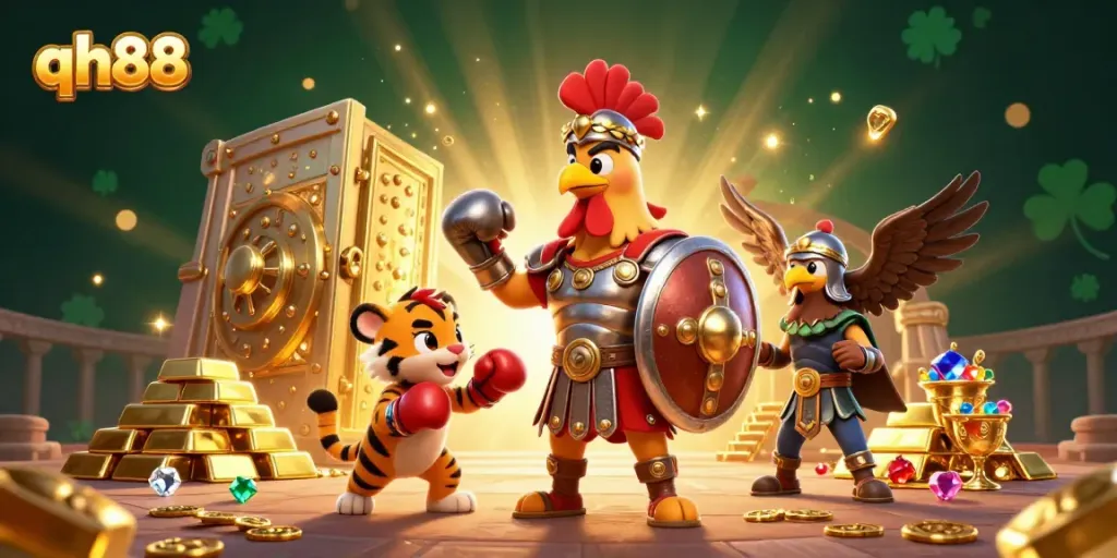 Experience the thrill of qh88 with exciting casino elements and animated characters in a vibrant scene.
