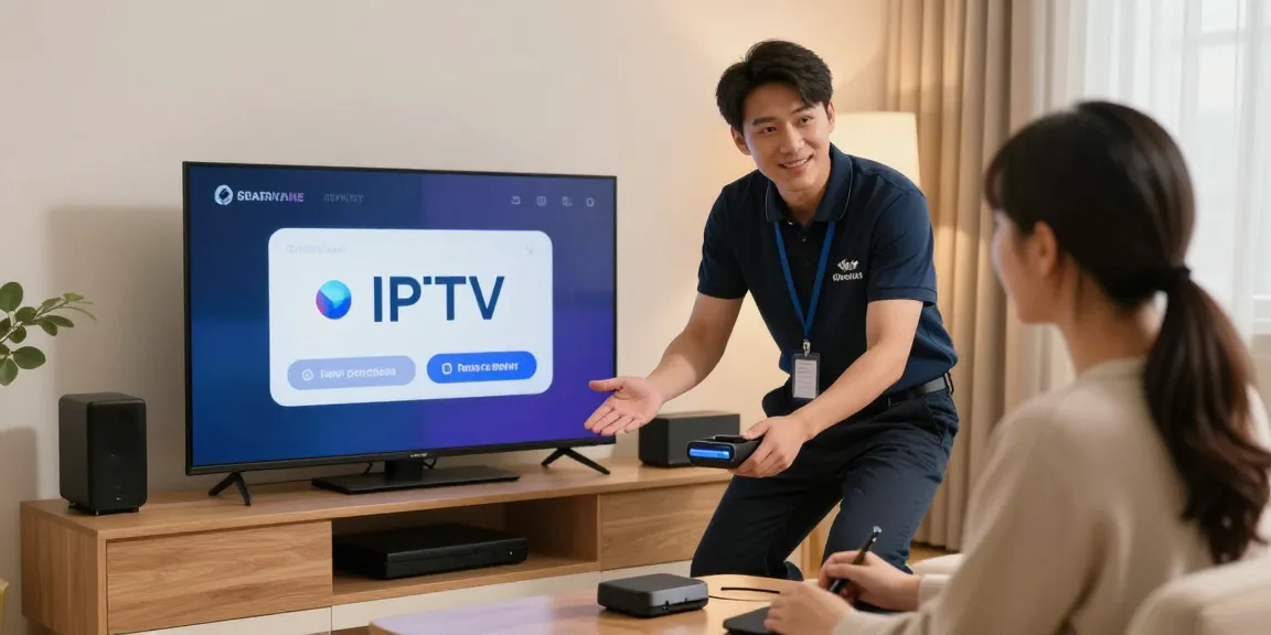 Local professional providing IPTV subscription setup services to customers in a community environment.