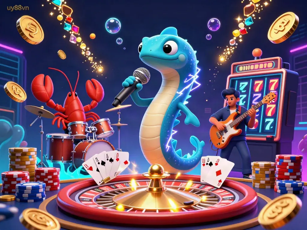 Experience gaming excitement with uy88vn in a colorful underwater casino featuring lively characters.