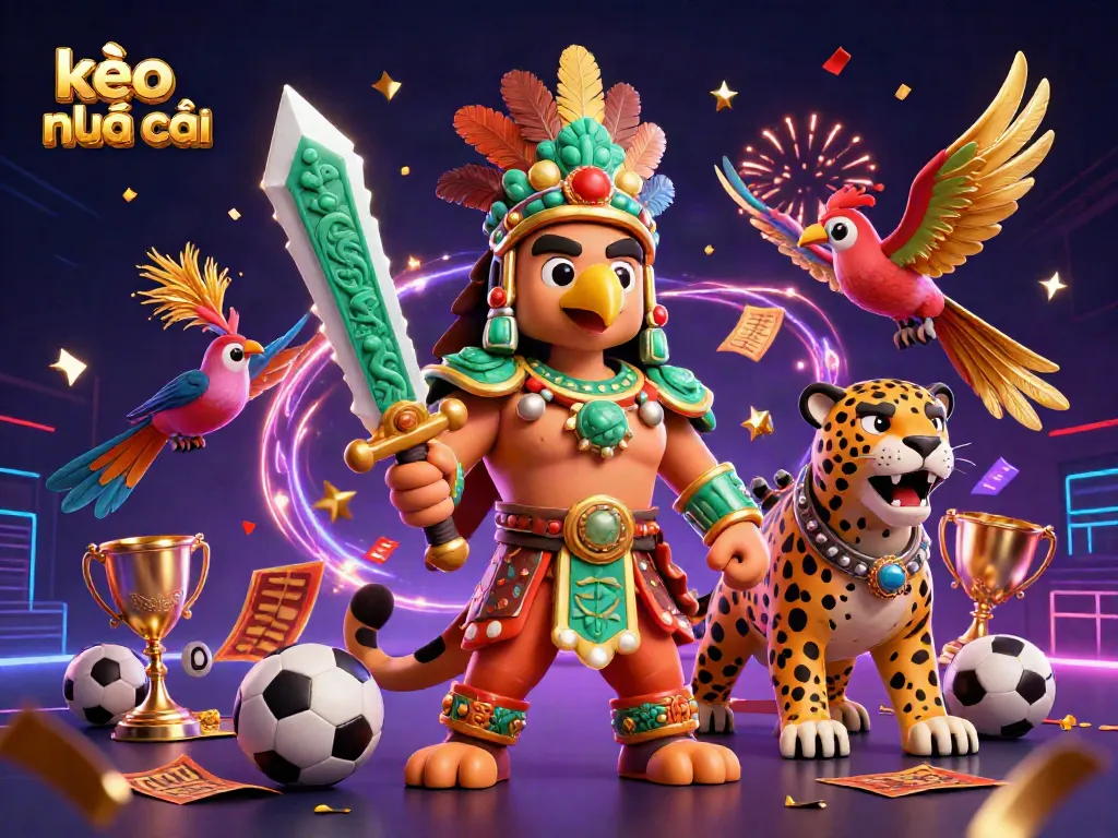Experience the thrill of kèo nhà cái with soccer betting elements in a vibrant 3D illustration.