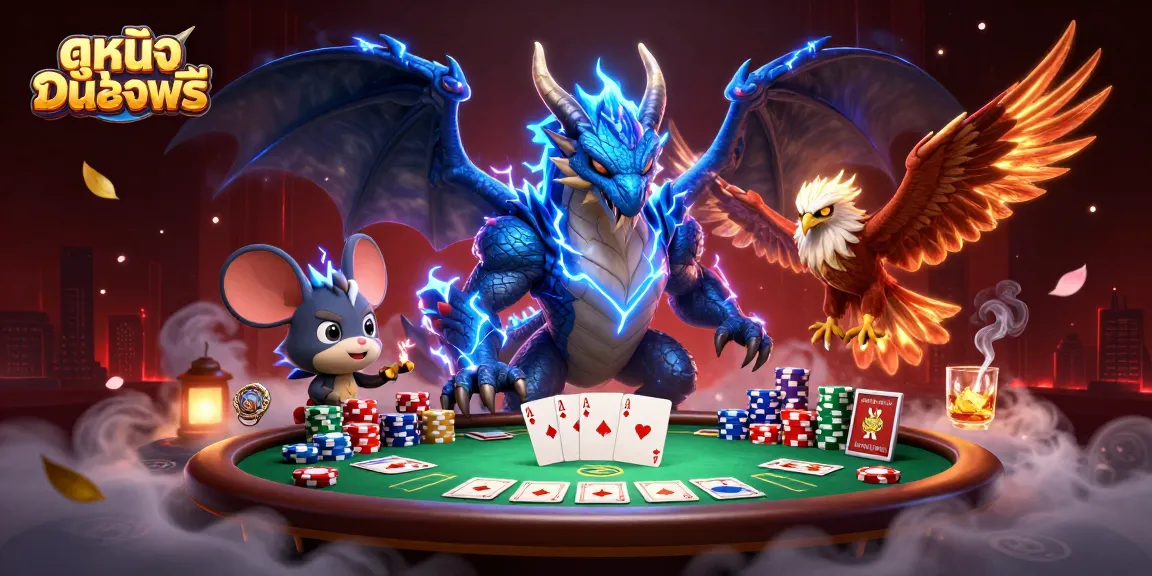 Experience ดูหนังออนไลน์ฟรี at its finest in an exciting casino-themed illustration.
