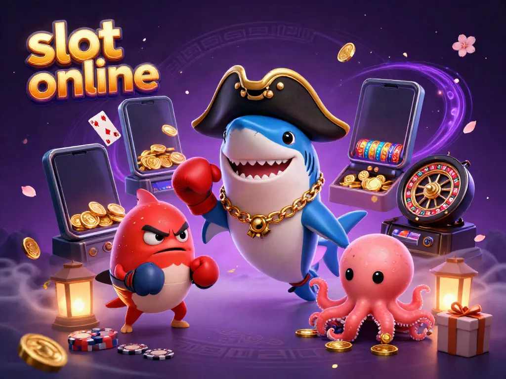 Spin vibrant slot online games with a pirate shark and friends in dynamic casino scene.