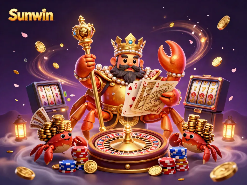 Feel the excitement of Sunwin as golden treasures and games fill the vibrant 3D scene.