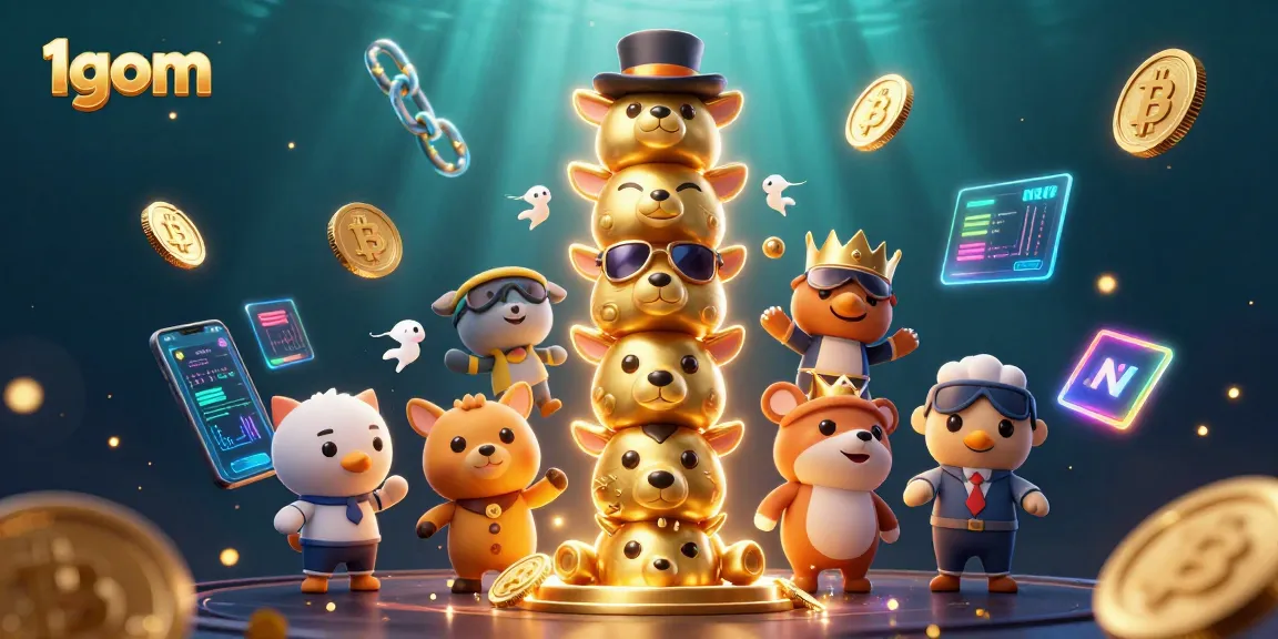 1gom showcases a dynamic 3D casino scene featuring engaging elements like cryptocurrency coins and enchanting totem pole.