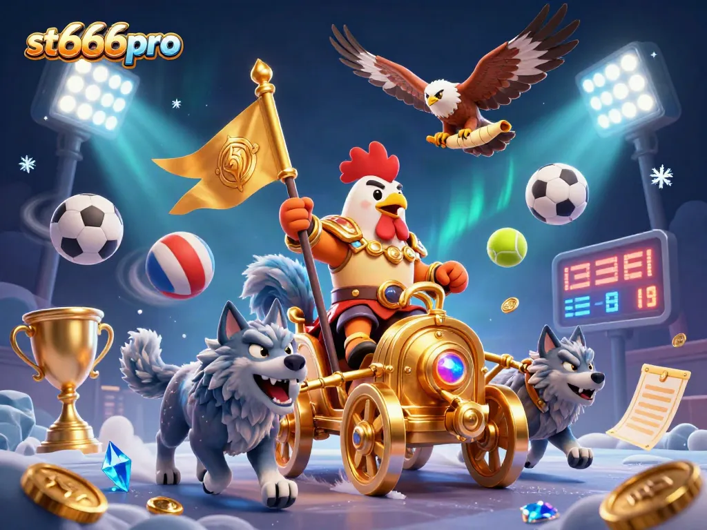 Experience thrilling sports betting action with st666pro in a vibrant 3D casino illustration.