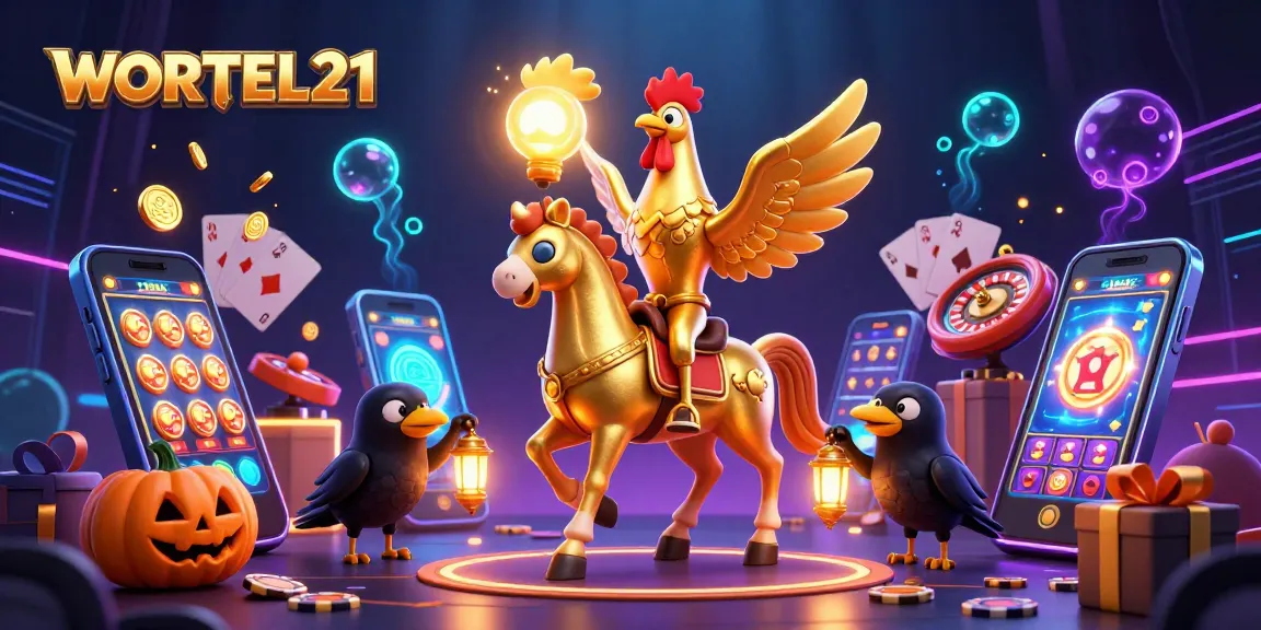 Experience thrilling wins with WORTEL21 in this enchanting casino scene featuring vibrant characters and games.