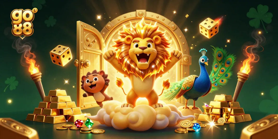 Experience the thrill of go 88 with vibrant golden treasures and dynamic gaming elements in an engaging scene.