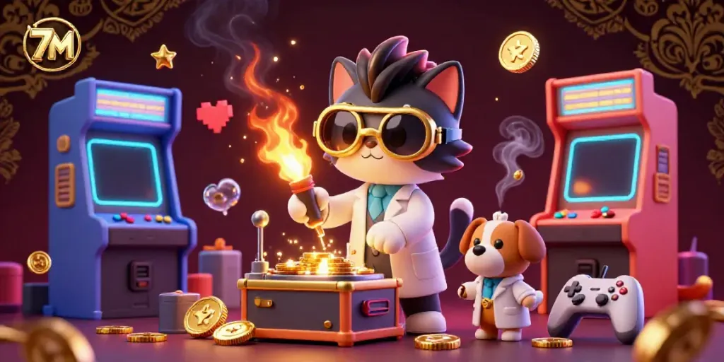 Engage in thrilling gameplay with 7M, featuring dynamic characters and vibrant casino elements.
