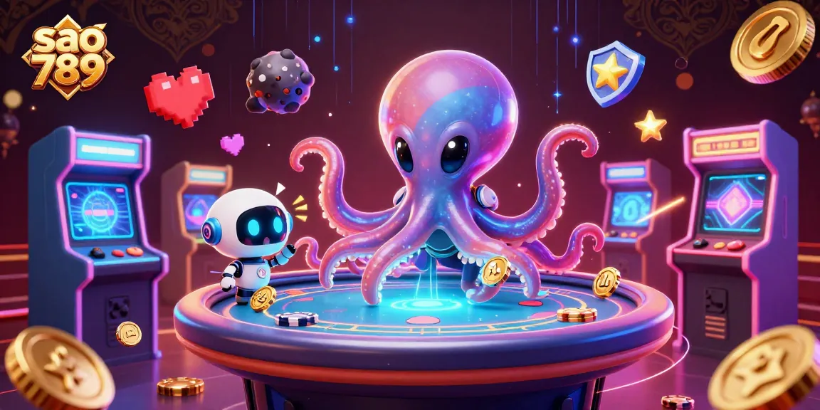Experience thrilling gaming at sao 789 with our alien octopus at an interactive poker table.