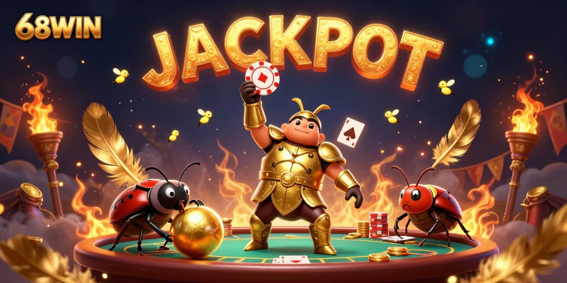 Engage in thrilling gameplay at 68WIN with lively characters, poker chips, and exciting casino atmosphere.