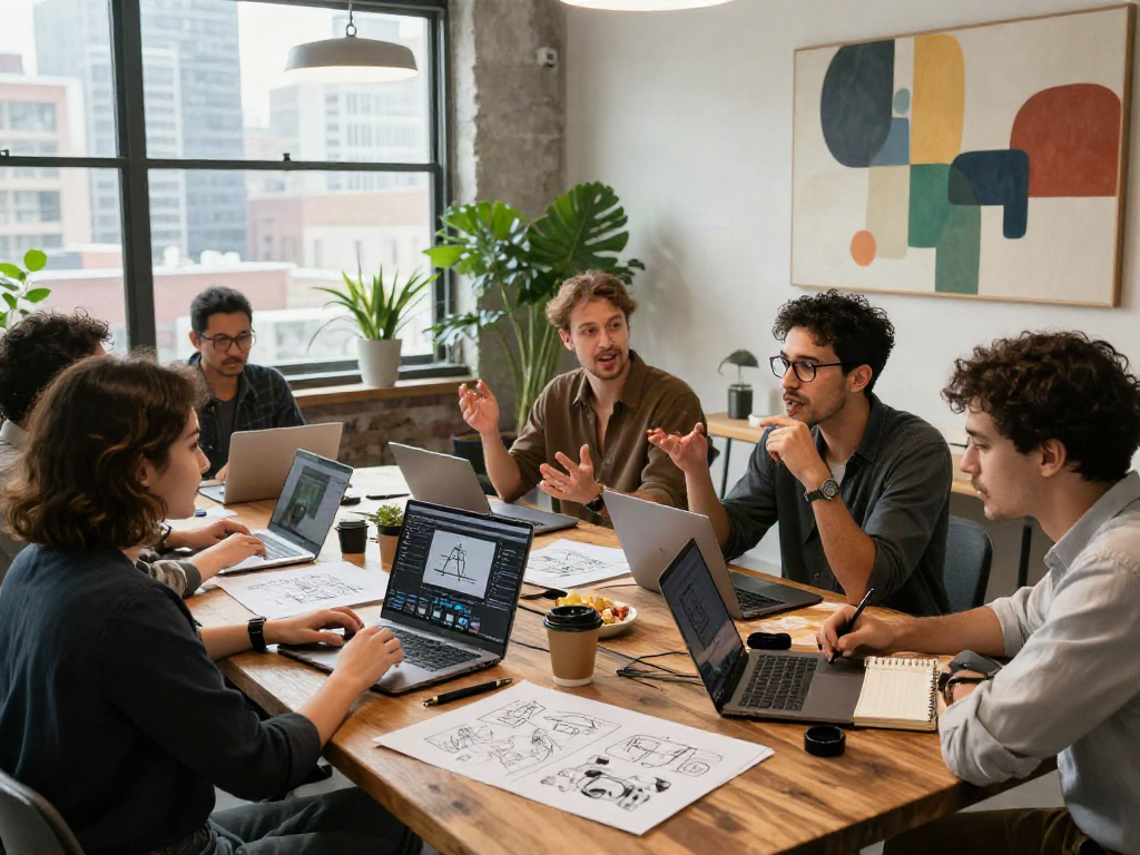 NSFW AI project collaboration in a vibrant urban workspace with creative professionals.