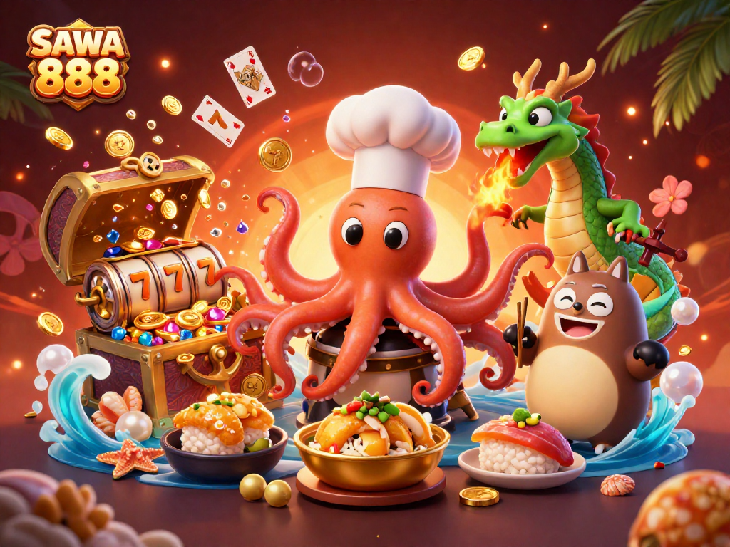 Experience winning strategies with SAWA 888's dynamic gaming elements in a vibrant casino scene