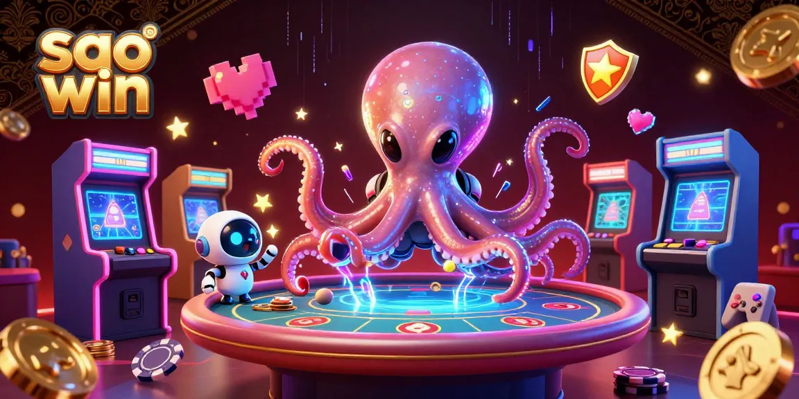 Experience thrilling gameplay with sao win at a vibrant online casino scene featuring a whimsical octopus and robot.