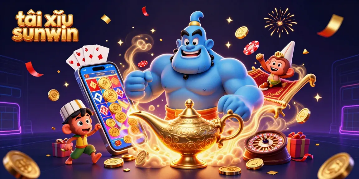 Experience the excitement of tài xỉu sunwin with vibrant characters, gold coins, and a dynamic 3D casino scene.
