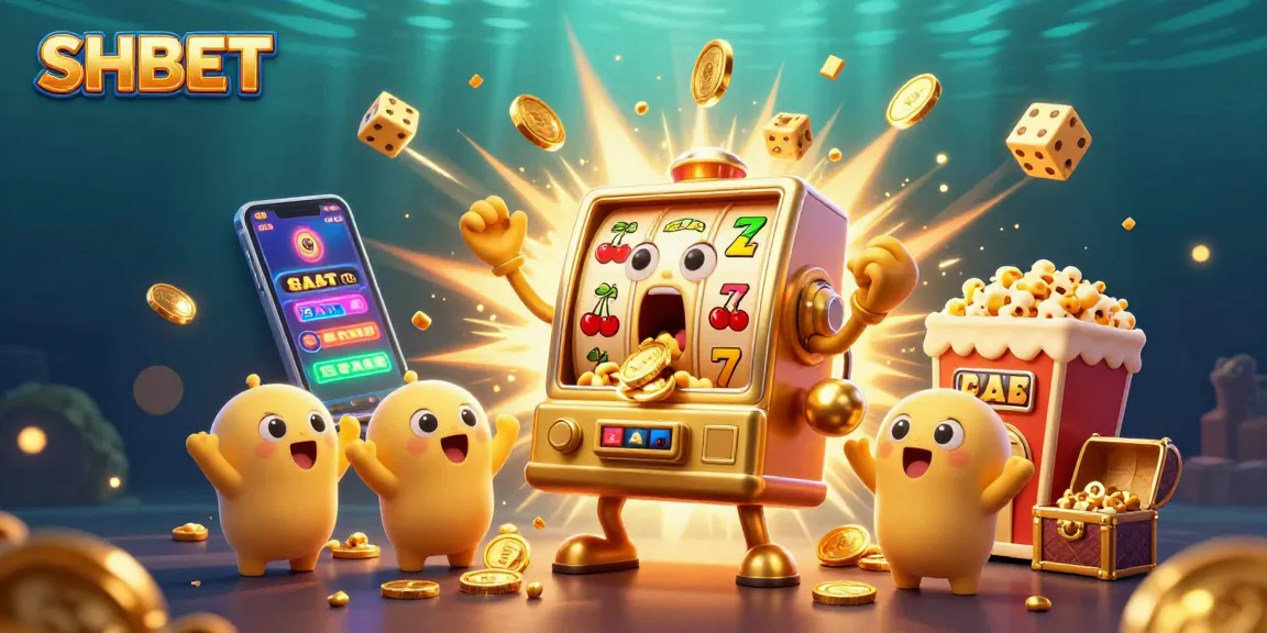 Experience big wins with SHBET's lively slots and jackpots in this exciting casino illustration.