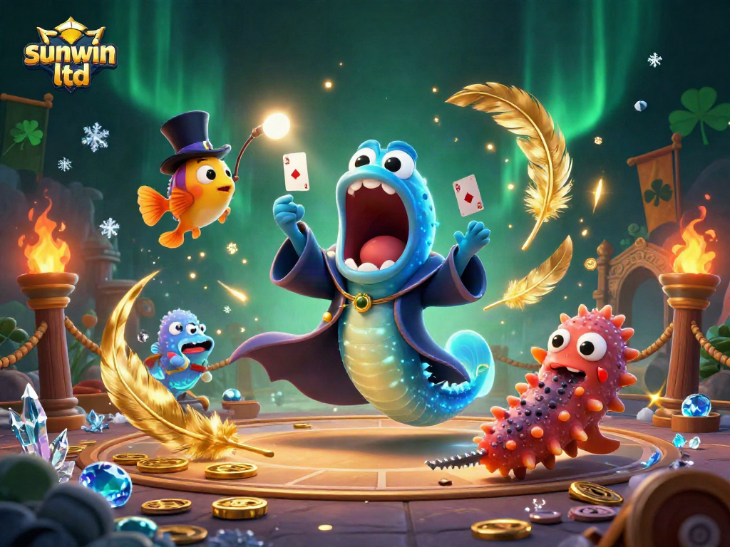 Engage in thrilling card tricks with sunwin ltd's magical deep-sea casino scene featuring unique characters.