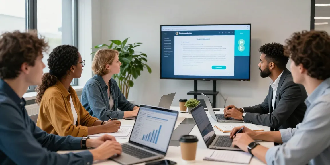 Collaboration on business contract ee in a modern UK office with professionals and digital screens.