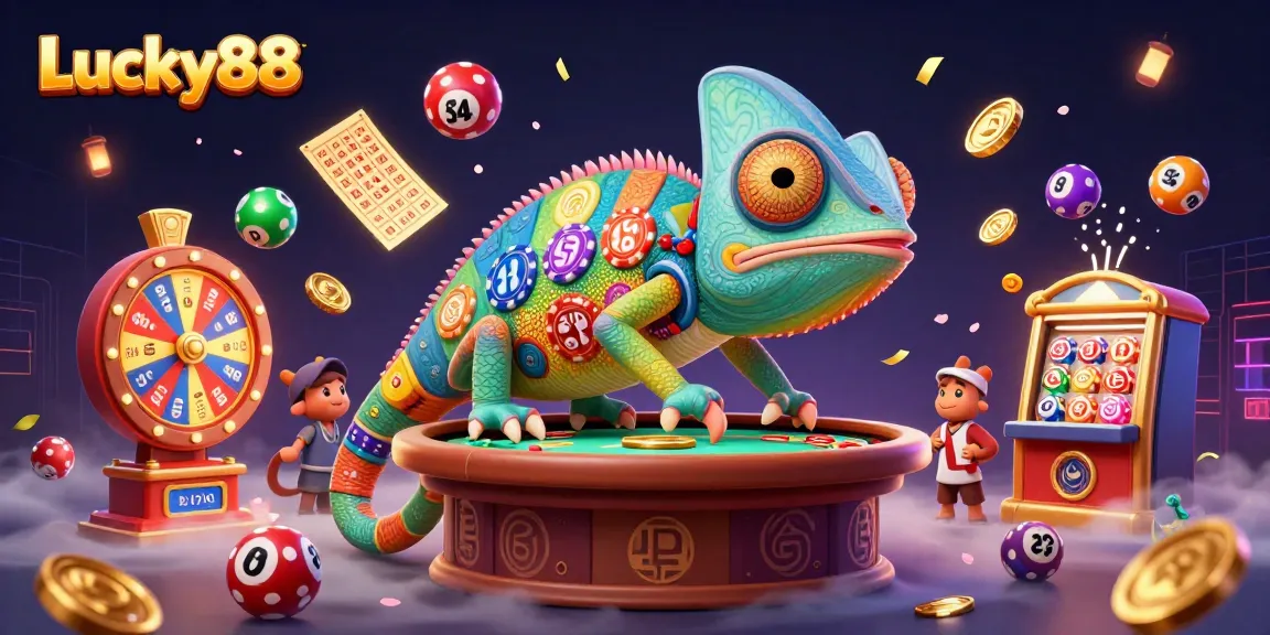 Experience thrilling gameplay with Lucky88, featuring a vibrant casino scene packed with colorful elements and excitement.