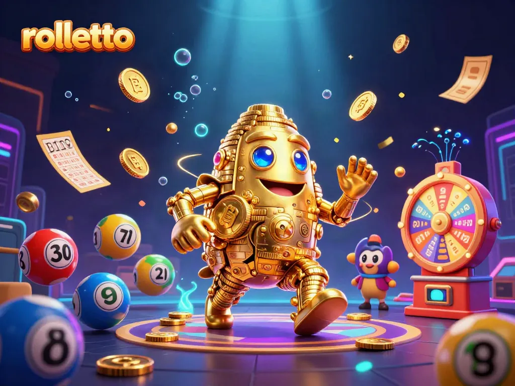 Experience rolletto excitement with a golden golem among vibrant casino elements.