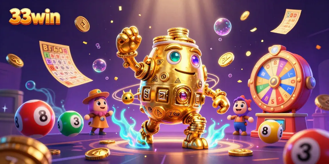 Engage with thrilling games at 33win, featuring vibrant lottery elements and a golden golem