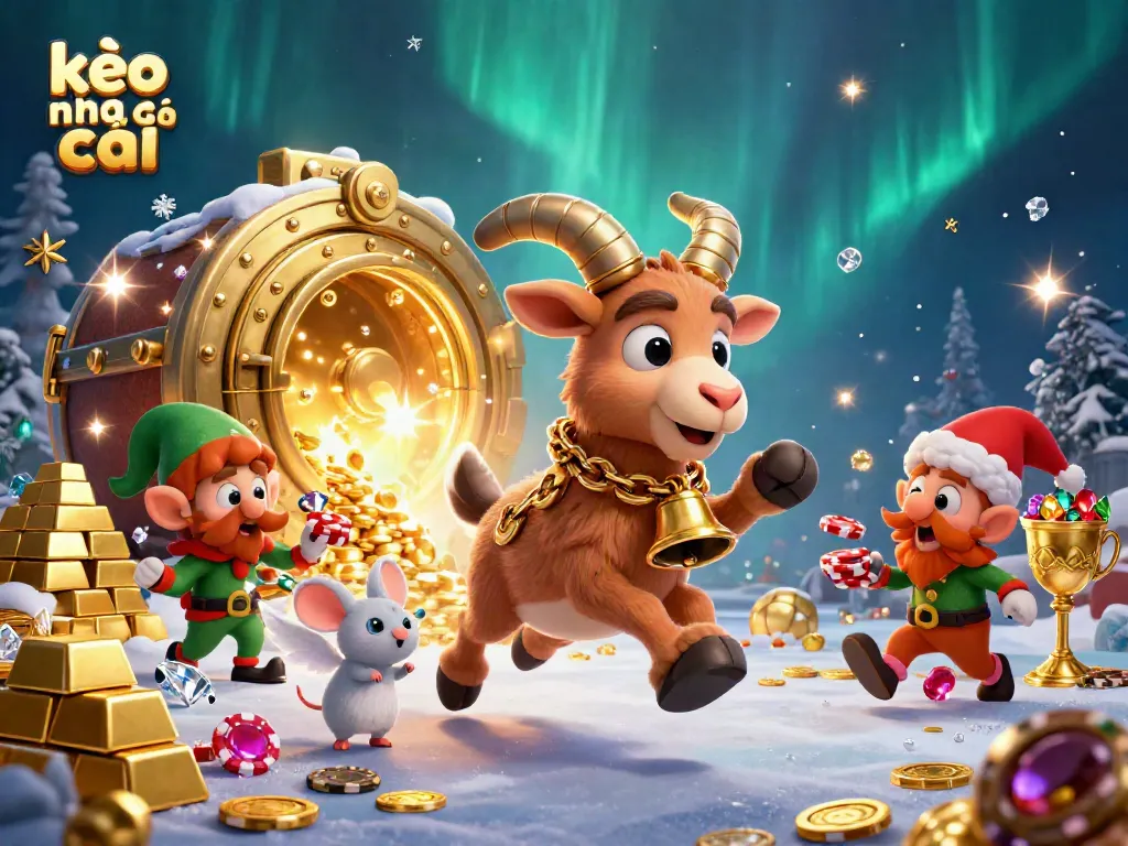 Experience the excitement of kèo nhà cái with this dynamic casino scene featuring a festive Krampus goat and angel mouse.