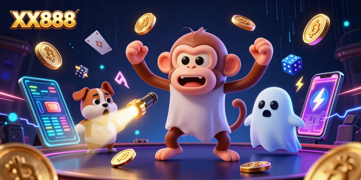 Engage with the thrilling world of XX888 as a playful ghost-hunter puppy tracks a mischievous monkey juggling gold.