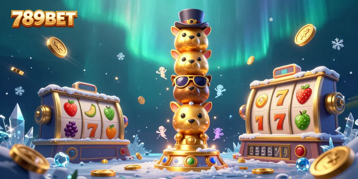 Engage with the exciting gaming world of 789BET featuring vibrant slot elements and a dazzling totem scene.