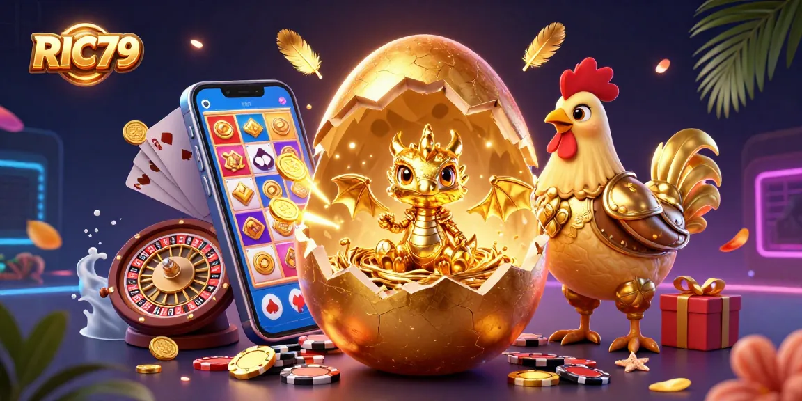 Experience the thrill of RIC79 with a golden dragon and poker chips, showcasing an exciting casino fantasy.
