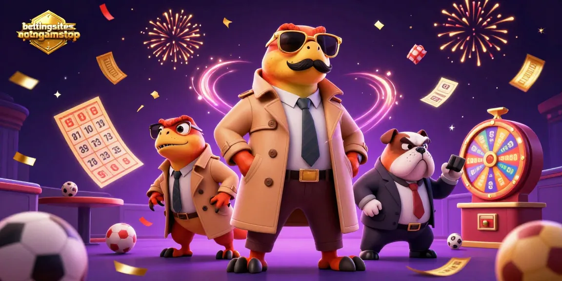 BettingSitesNotOnGamStop showcases raptors in a trench coat entering a casino, vivid sports elements surrounding.