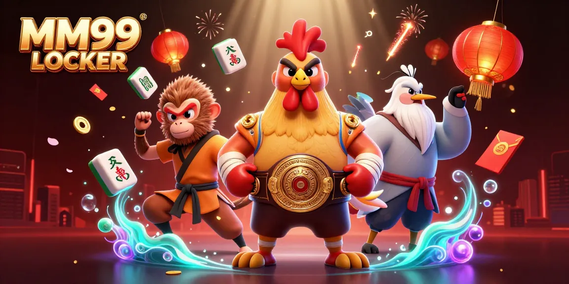 Experience exciting gameplay at MM99 LOCKER with vibrant visuals of cockfighting and casino elements.