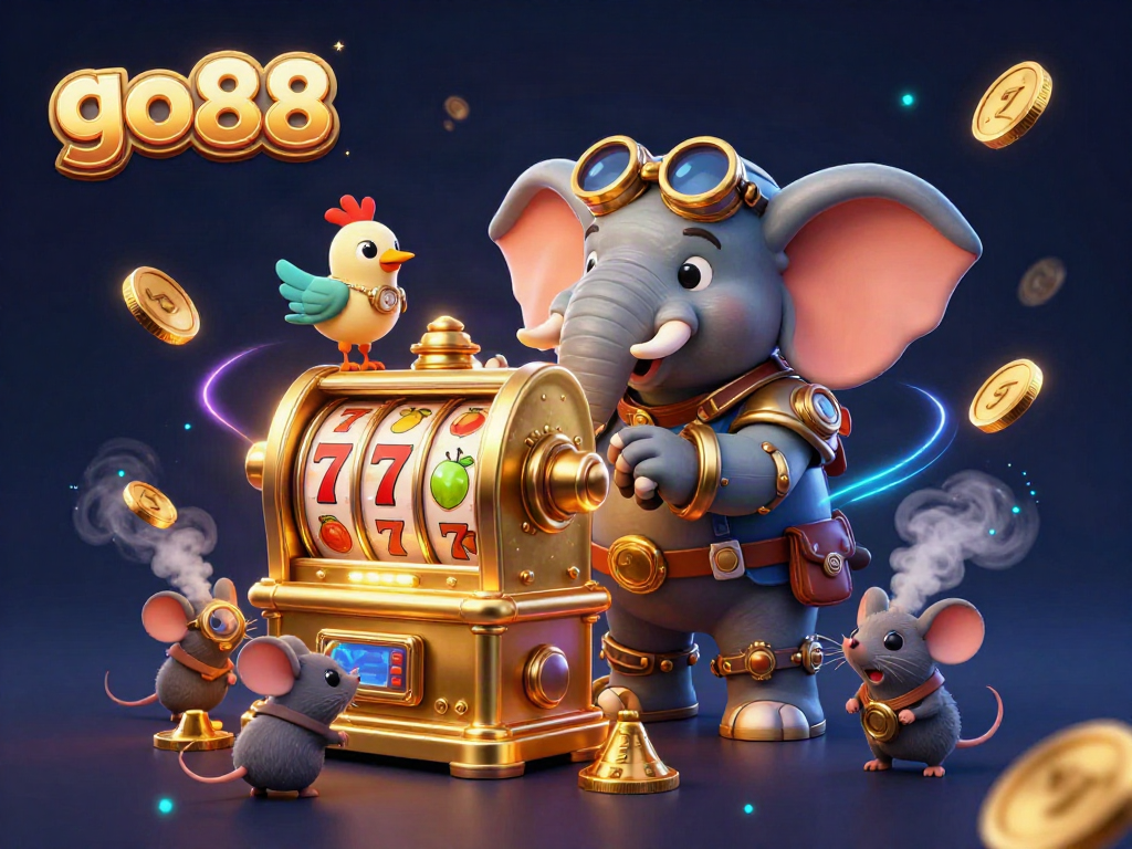 Spin fortune with go88's vibrant slot machine powered by a steampunk elephant engineer.