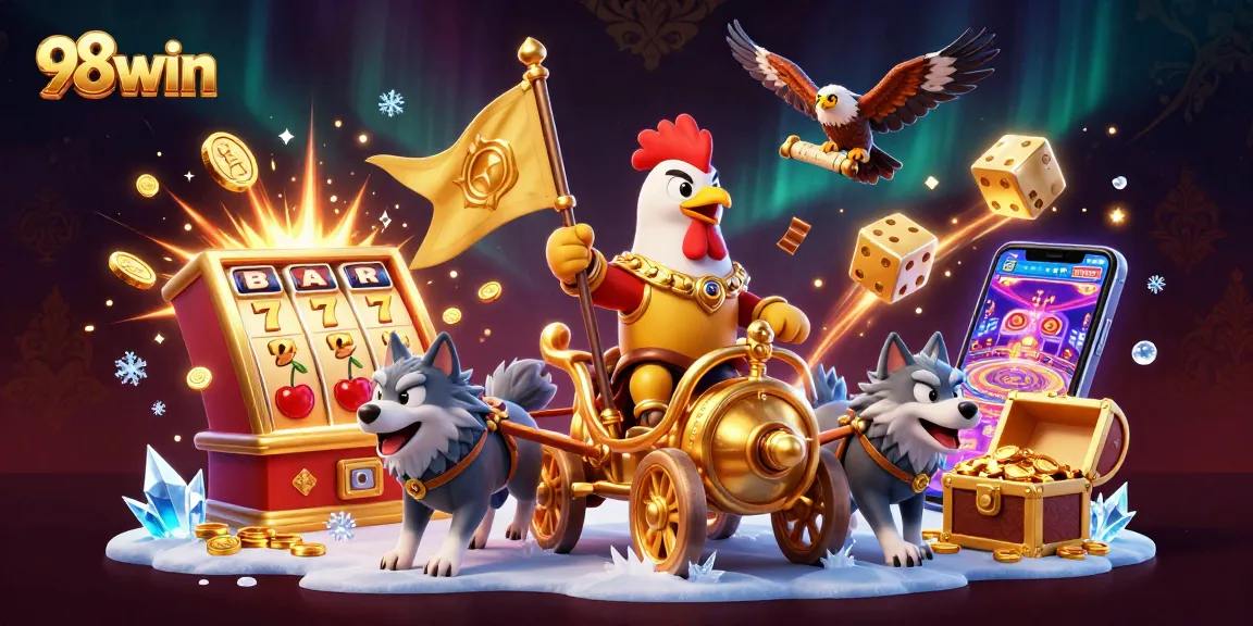 Experience the excitement of 98win with vibrant 3D casino elements and thrilling jackpot imagery