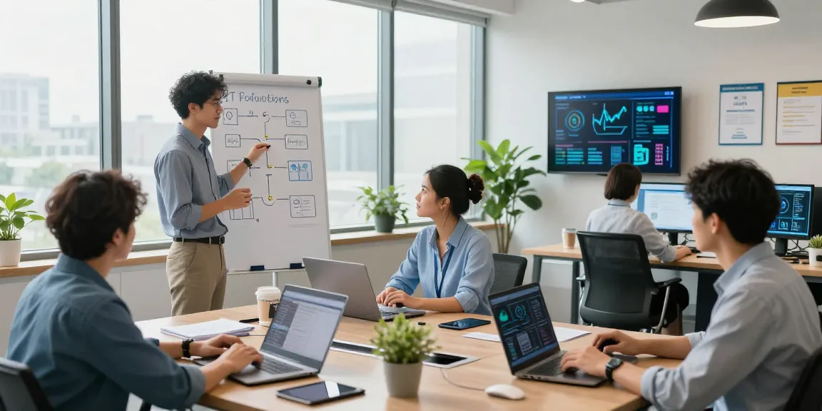 Business IT support londor team collaborating in modern office space, showcasing proactive IT strategies and teamwork.