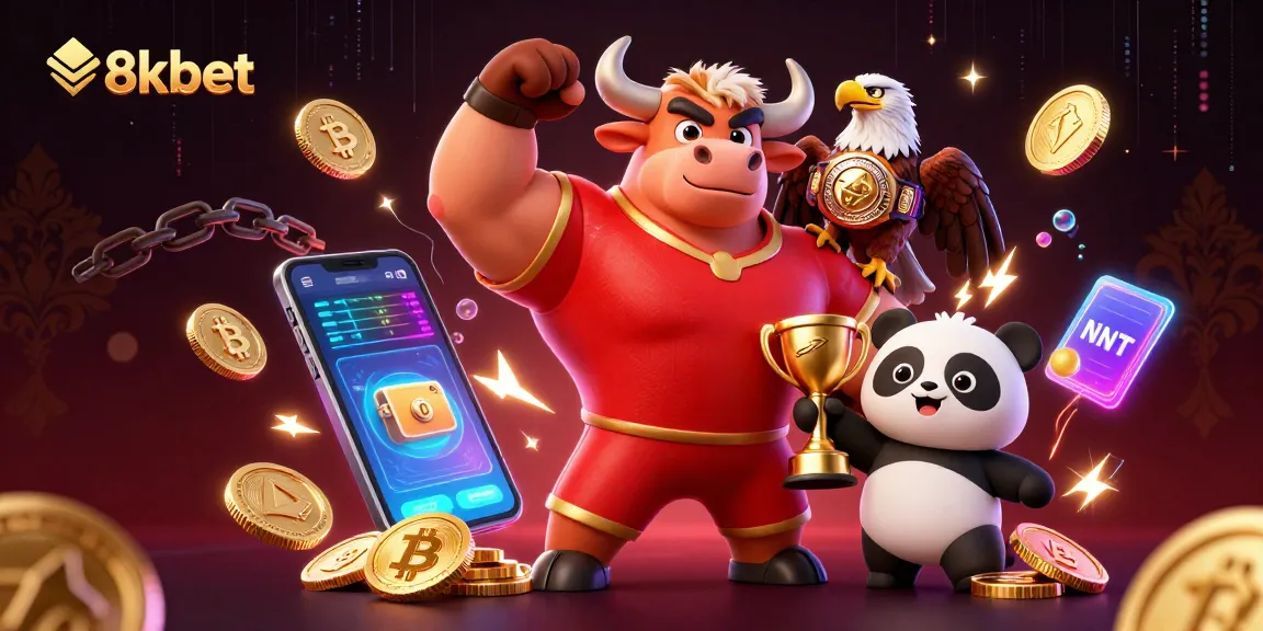 Bet on 8xbet with a victory scene featuring vibrant characters and lively casino elements.